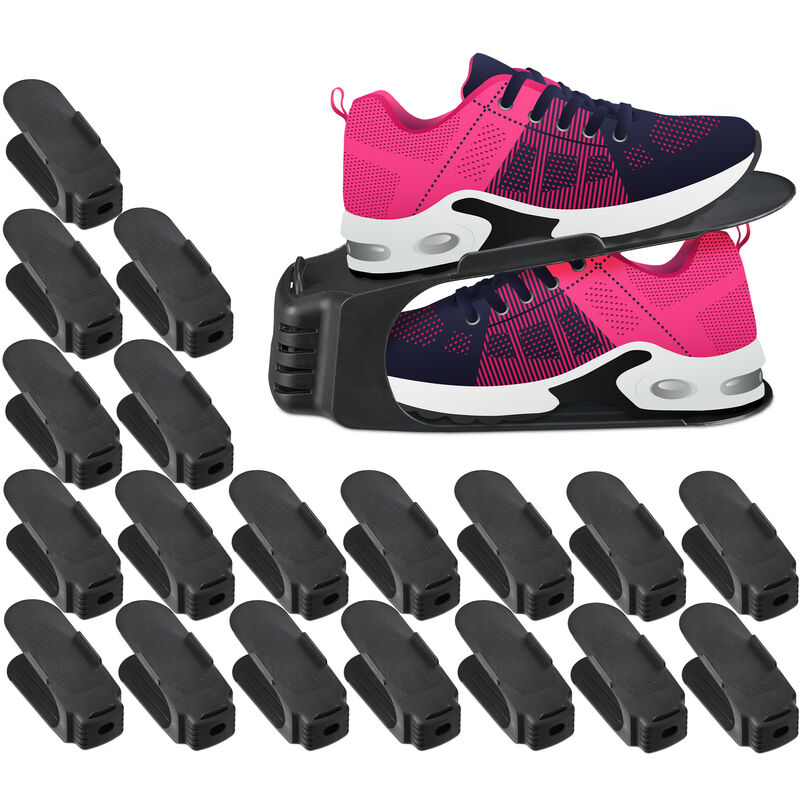 foto del prodotto relaxdays - set da 20 portascarpe, sistema organizer scarpiera , max. numero 39, porta scarpe antiscivolo, plastica, nero