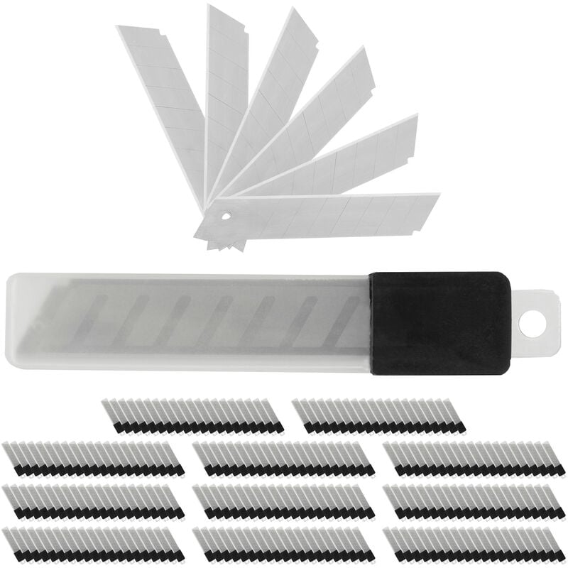 foto del prodotto relaxdays set da 2400 lame di ricambio per taglierino 7 punti di rottura affilate 18 mm in acciaio al carbonio, argento