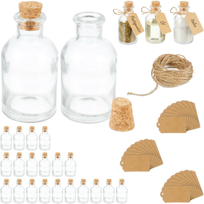 immagine 0 del prodotto relaxdays set da 25 bottigliette in vetro per bomboniere, bottiglie da 60 ml, barattolini con tappo, trasparente marrone