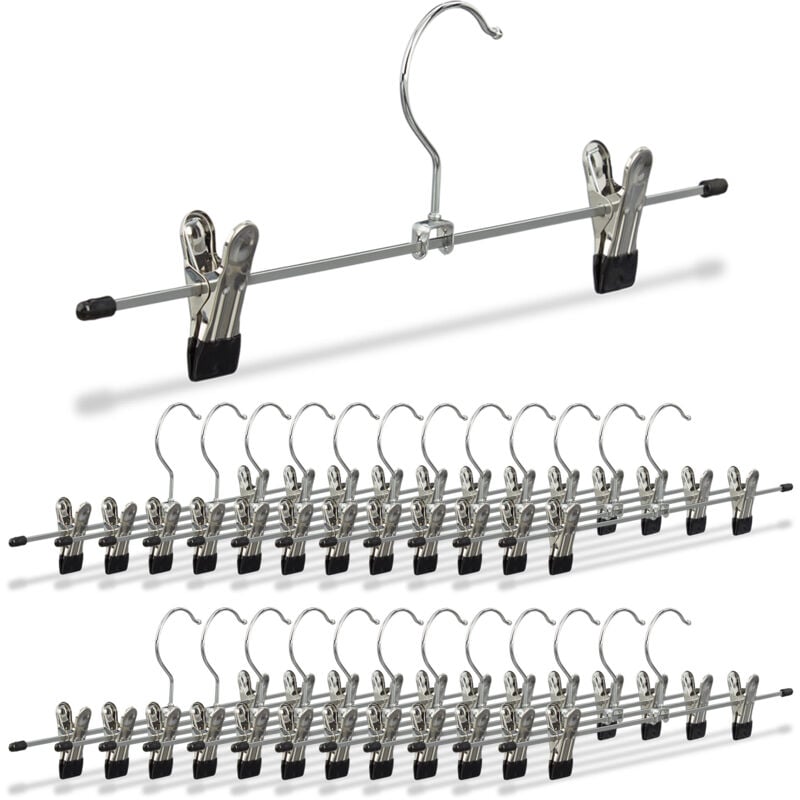 foto del prodotto relaxdays set da 25 grucce per pantaloni, appendini per gonne, 2 clip appendi abiti, ferro, hxlxp 11,5x35x2 cm, argento