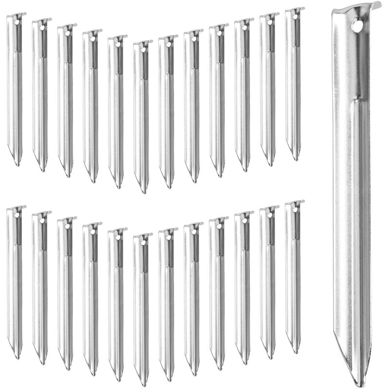foto del prodotto relaxdays set da 25 picchetti per tende, pioli in acciaio profilo a v, 18x2x1,5 cm ancoraggio a terra gazebi, argento