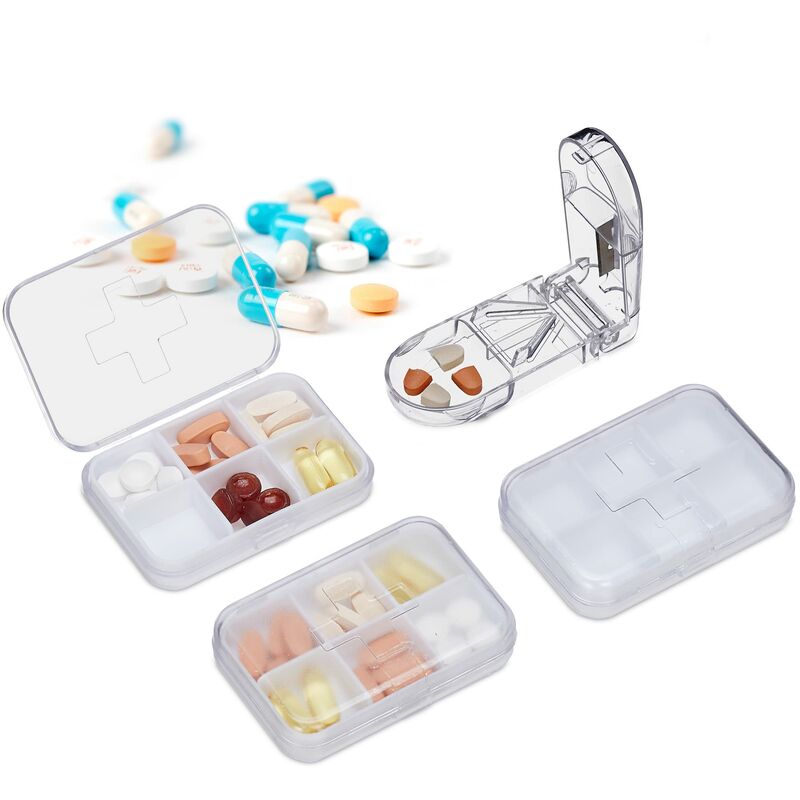 foto del prodotto relaxdays set da 3 portapillole, 6 scomparti, taglia pillole, tascabile e leggero, da viaggio, porta pastiglie, bianco, 6, 5 x 9 x 2 cm