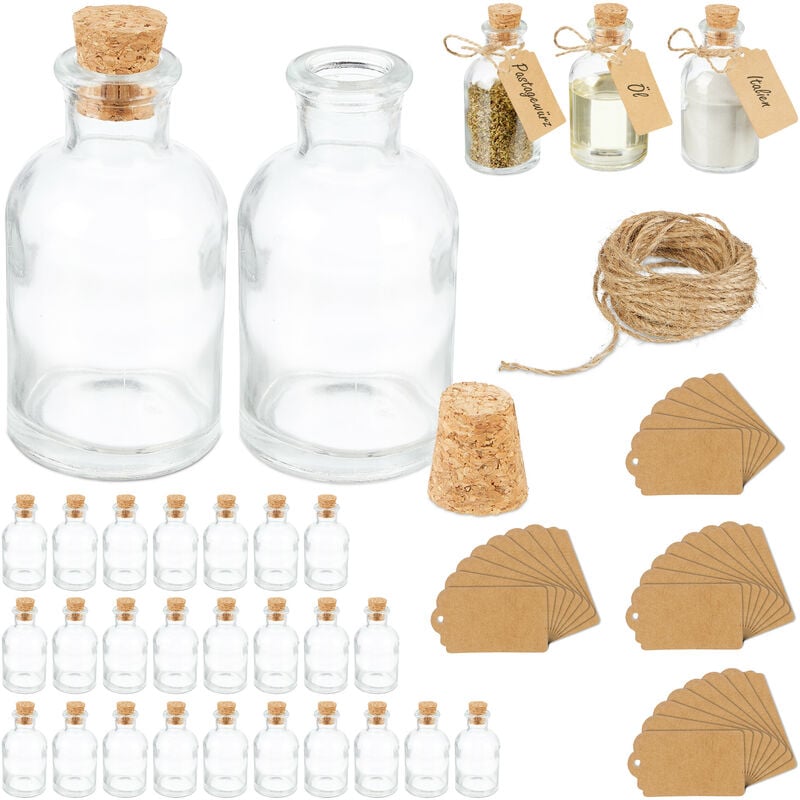 foto del prodotto relaxdays set da 30 bottigliette in vetro per bomboniere, bottiglie da 60 ml, barattolini con tappo, trasparente marrone