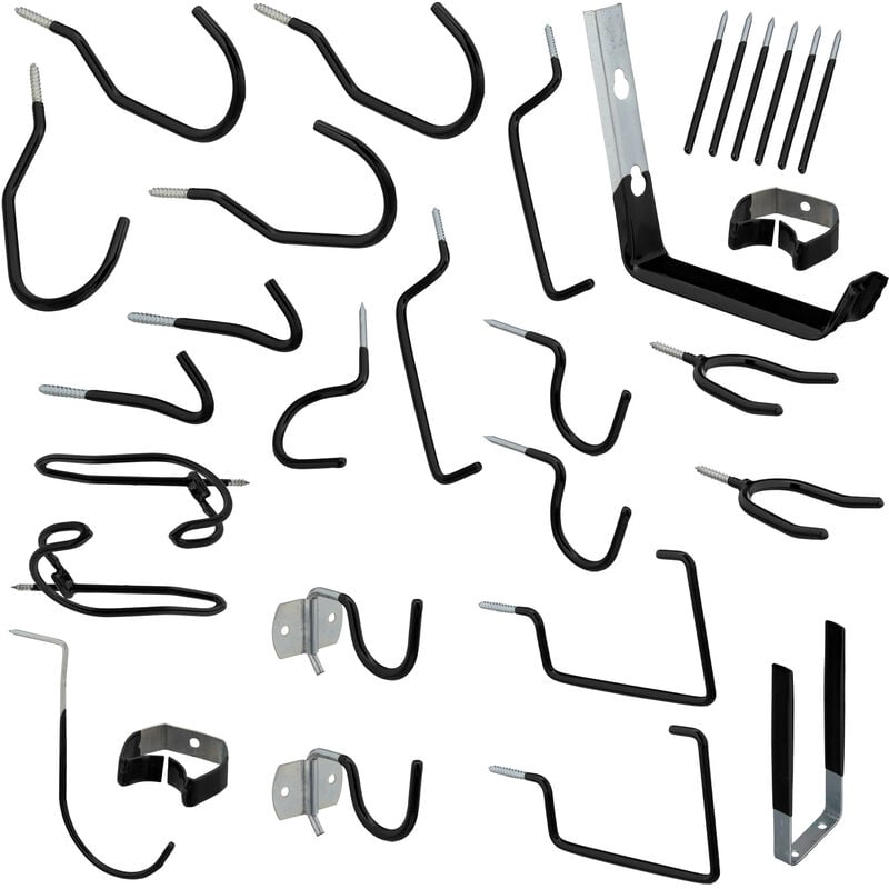 foto del prodotto relaxdays set da 30 ganci da parete, supporto porta utensili da muro, per giardino, garage e officina, in acciaio, nero
