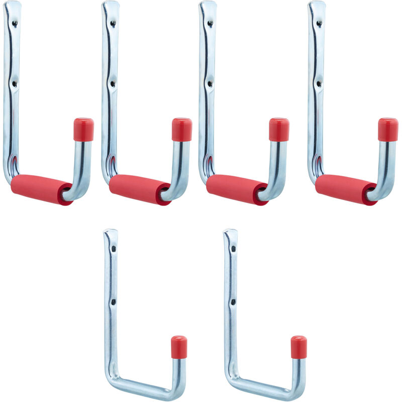 foto del prodotto relaxdays set da 30 ganci porta utensili, parete, attrezzi da giardino e officina, fino a 17,5 kg, acciaio, argento rosso