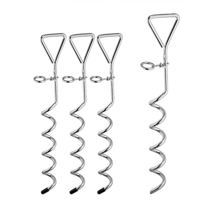 foto del prodotto relaxdays set da 4 picchetti a spirale, puntali per tende e trampolini, acciaio, per guinzaglio cani, l 42 cm, argento