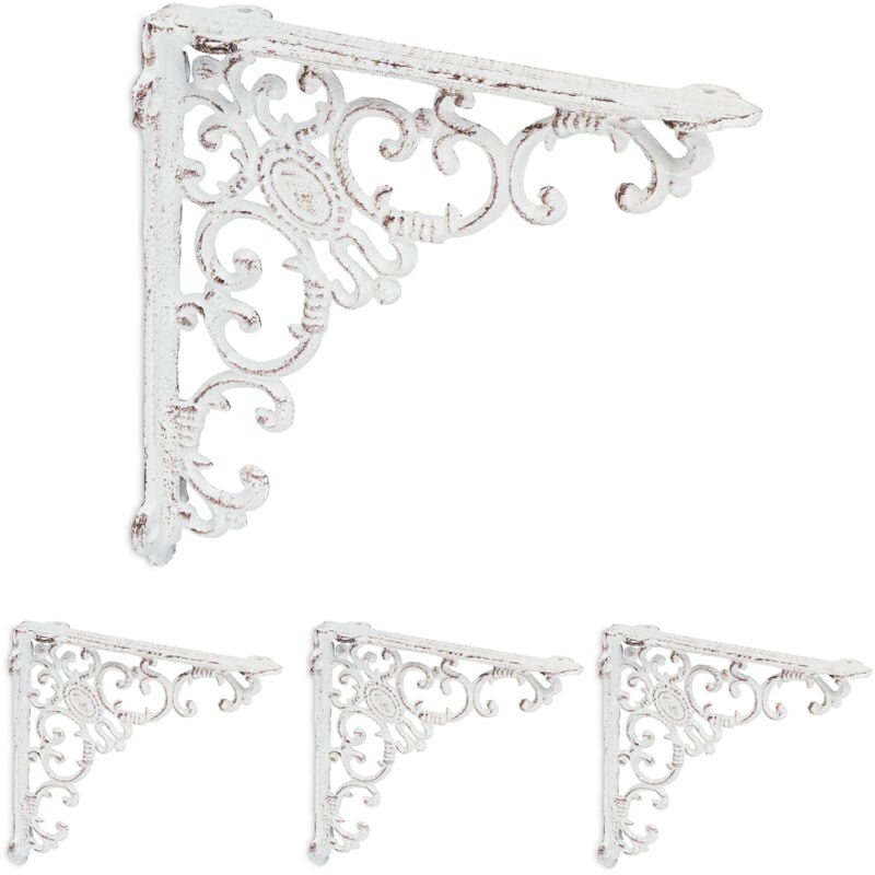 foto del prodotto relaxdays set da 4 reggimensola da muro, staffe per mensole, hlp 21,5x4x21,5 cm, supporti angolari per scaffali, bianco