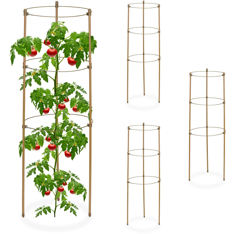 foto del prodotto relaxdays set da 4 sostegni circolari per pomodori, piante rampicanti, cetrioli, alti 60 cm, 3 anelli, metallo, marrone