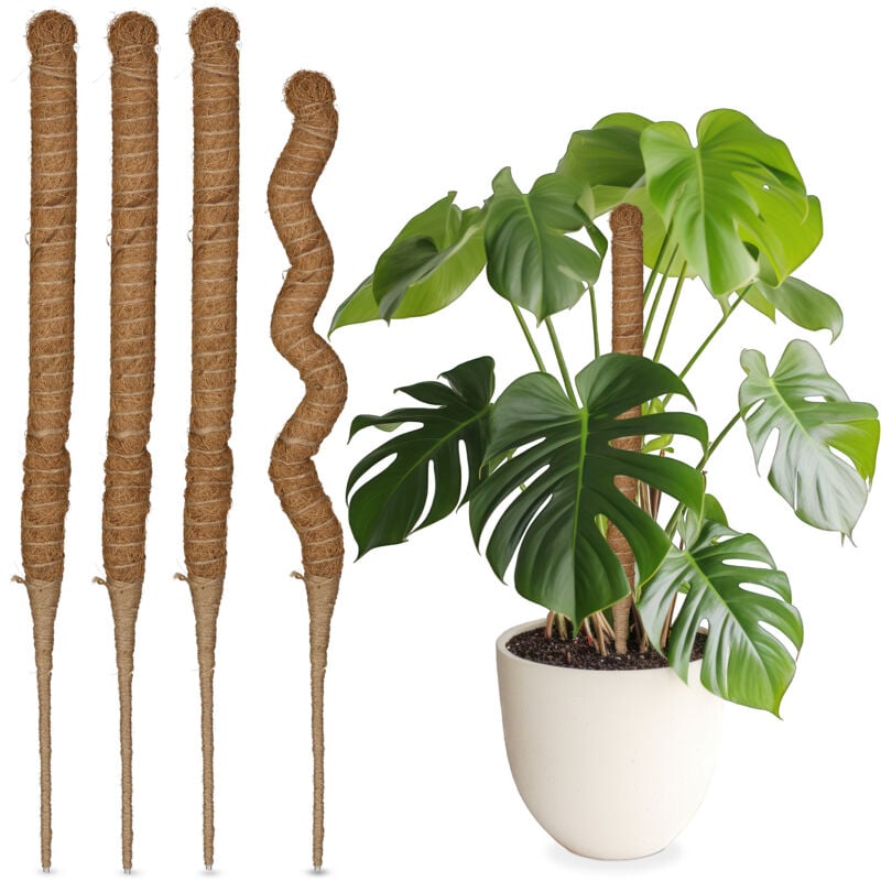 foto del prodotto relaxdays set da 5 bastoncini in fibre di cocco, canne flessibili, supporto per piante rampicanti, h 60 cm, naturale