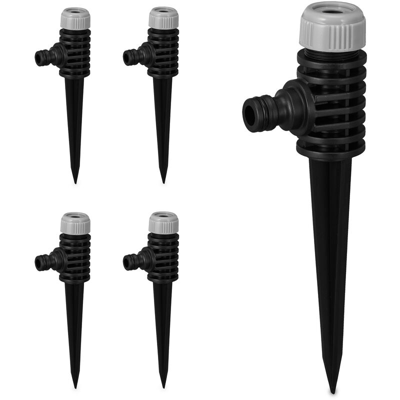 foto del prodotto relaxdays set da 5 irrigatori per prati, giardino, gitatta 6 m, con spuntone per il fissaggio, plastica, nero grigio