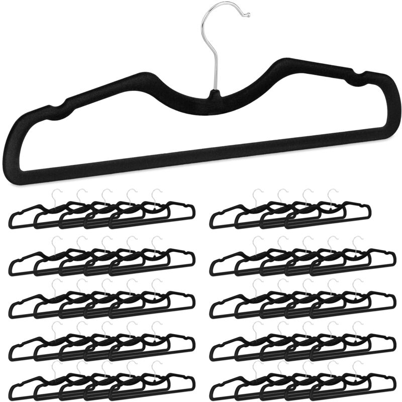 foto del prodotto relaxdays set da 50 grucce appendiabiti, rivestimento in velluto, appendini antiscivolo, con tacche laterali, nero