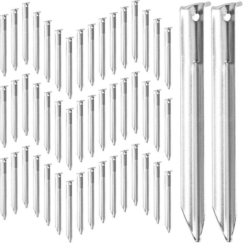 foto del prodotto relaxdays set da 50 picchetti per tende, pioli in acciaio profilo a v, 18x2x1,5 cm ancoraggio a terra gazebo, argento