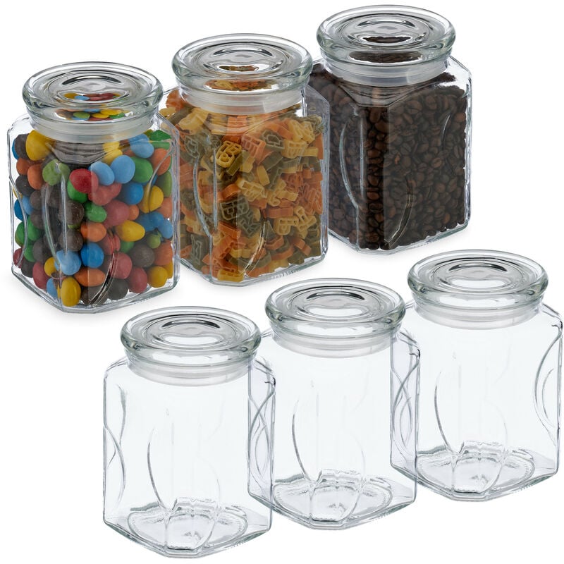 foto del prodotto relaxdays set da 6 barattoli per alimenti con coperchio in vetro, recipienti da 750 ml, per conserve cucina, trasparente