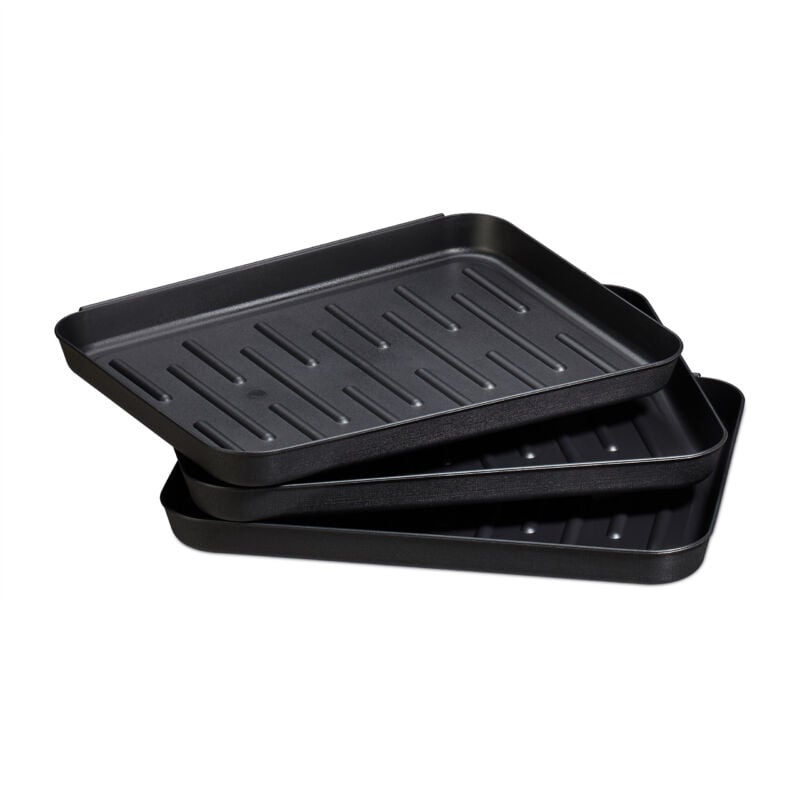 foto del prodotto relaxdays set da 6 gocciolatoi per scarpe, vaschette in plastica, per 3 paia di scarpe, vassoio, hxlxp 3 x 35 x 27 cm, nero