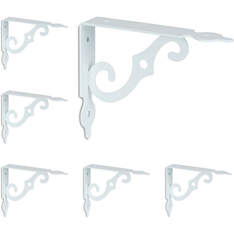 foto del prodotto relaxdays set da 6 reggimensola da muro, staffe per mensole, hlp 11x2,5x14 cm, supporti angolari per scaffali, bianco