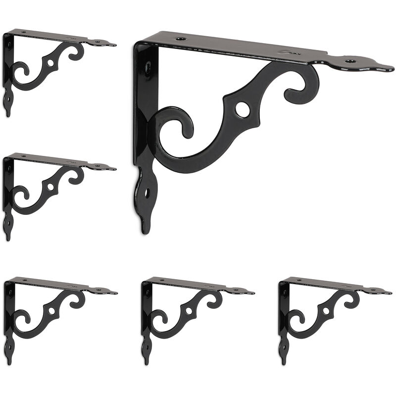 foto del prodotto relaxdays set da 6 reggimensola da muro, staffe per mensole, hlp 11x2,5x14 cm, supporti angolari per scaffali, nero