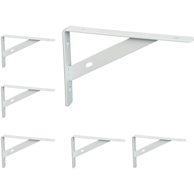 foto del prodotto relaxdays set da 6 reggimensola da muro, staffe per mensole, hlp 9,5x1,5x15 cm, supporti angolari per scaffali, bianco
