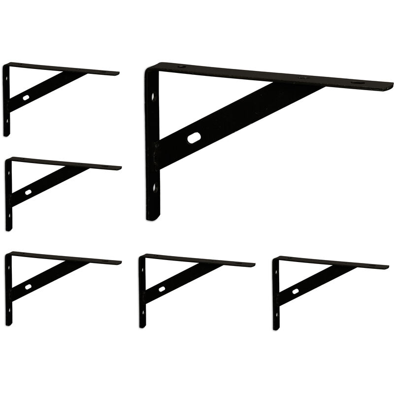 foto del prodotto relaxdays set da 6 reggimensola da muro, staffe per mensole, hlp 9,5x1,5x15 cm, supporti angolari per scaffali, nero