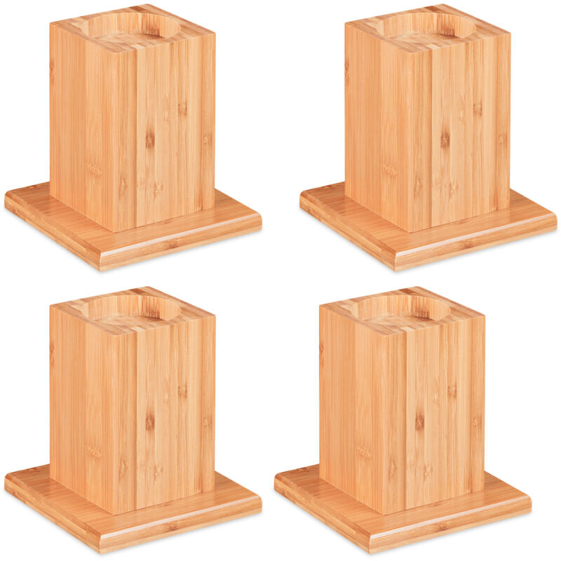 foto del prodotto relaxdays set di 4 rialzi per mobili, aumento in altezza di 14 cm per letti ecc., hlp 15,5x14,5x14,5 cm, legno naturale