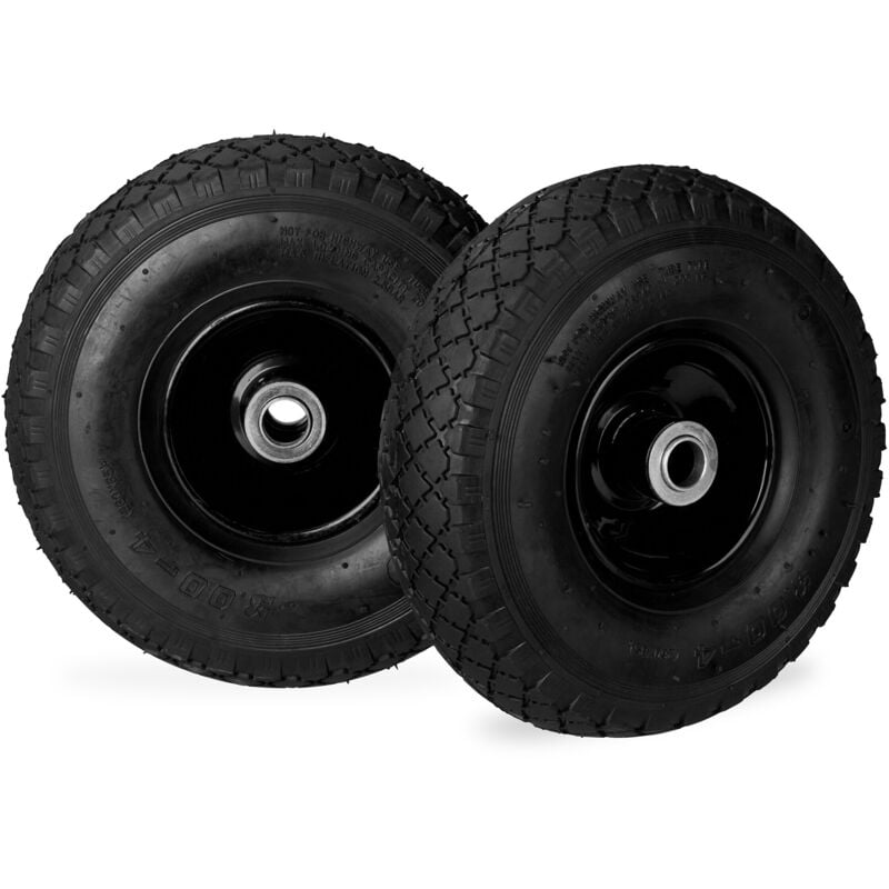 foto del prodotto relaxdays set di 4 ruote 3.00 4 per carriola, ad aria, 260x85 mm, cerchione in acciaio, max. 100kg, nero