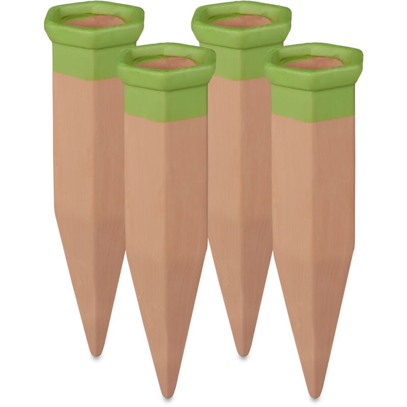 foto del prodotto relaxdays set irrigazione a goccia, set da 4 coni per piante, innaffiatoio per bottiglie da 1,5 litri in pet, terracotta