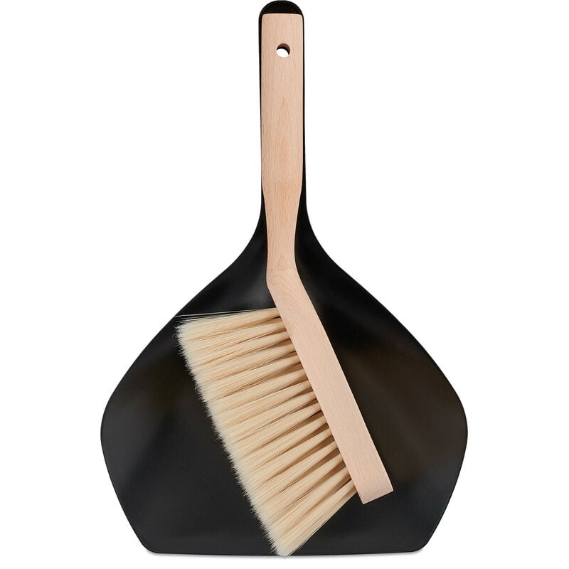 foto del prodotto relaxdays set per spazzare, scopetta e paletta raccogli briciole in cucina, da appendere, ferro e legno, nero marrone