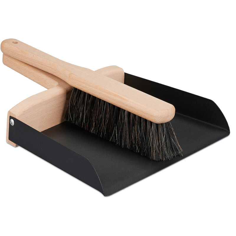 foto del prodotto relaxdays set per spazzare, scopetta e paletta raccogli briciole in cucina, da appendere, ferro e legno, nero marrone