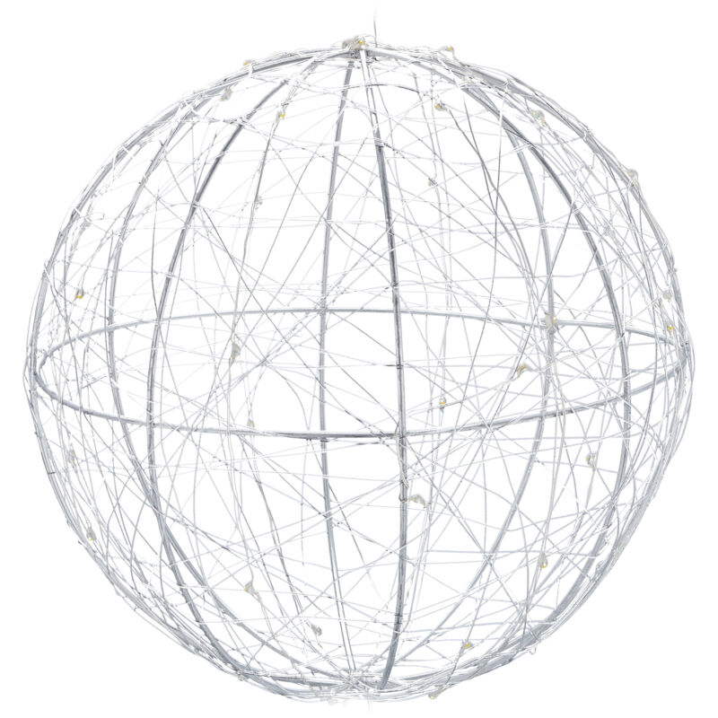 foto del prodotto relaxdays sfera di luci a led decorativa, a batteria, da appendere o appoggiare, cavo lungo, luci da atmosfera, 20 cm, argento