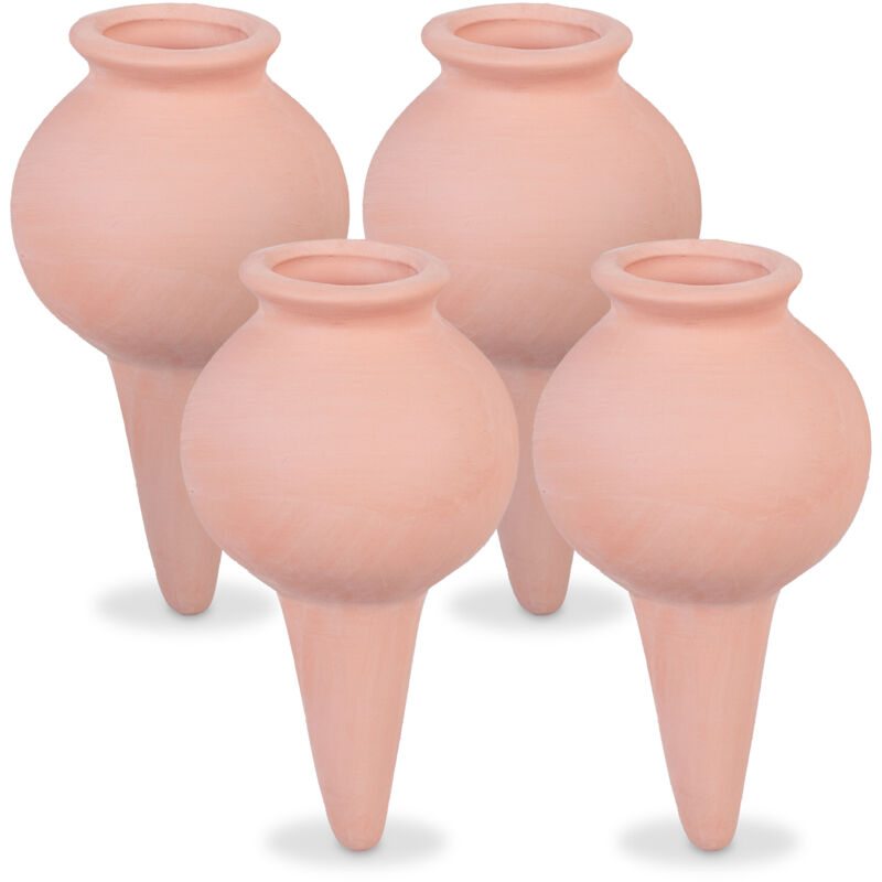 foto del prodotto relaxdays sfere da irrigazione a goccia, set 4 coni in argilla, annaffiatura automatica per piante in vaso, terracotta