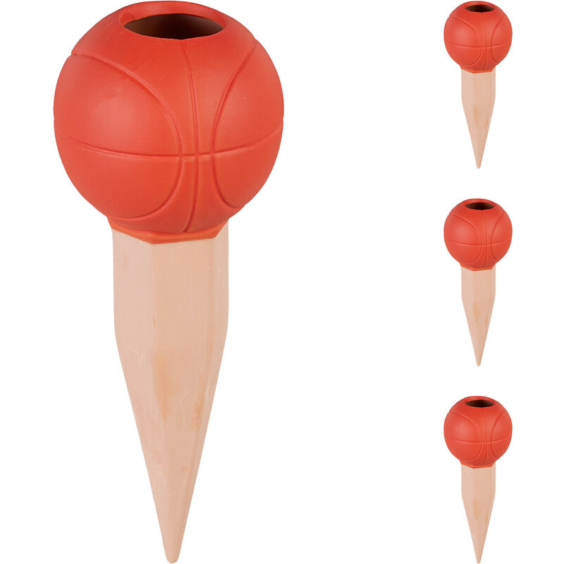 foto del prodotto relaxdays sfere da irrigazione a goccia, set da 4, coni per bottiglie da 1,5 litri palla da basket, terracotta arancione