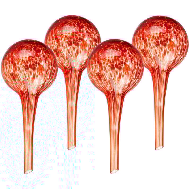 foto del prodotto relaxdays sfere per irrigazione, hxd 15x6 cm, set 4 irrigatori automatici per piante e fiori in vacanza, vetro, rosso