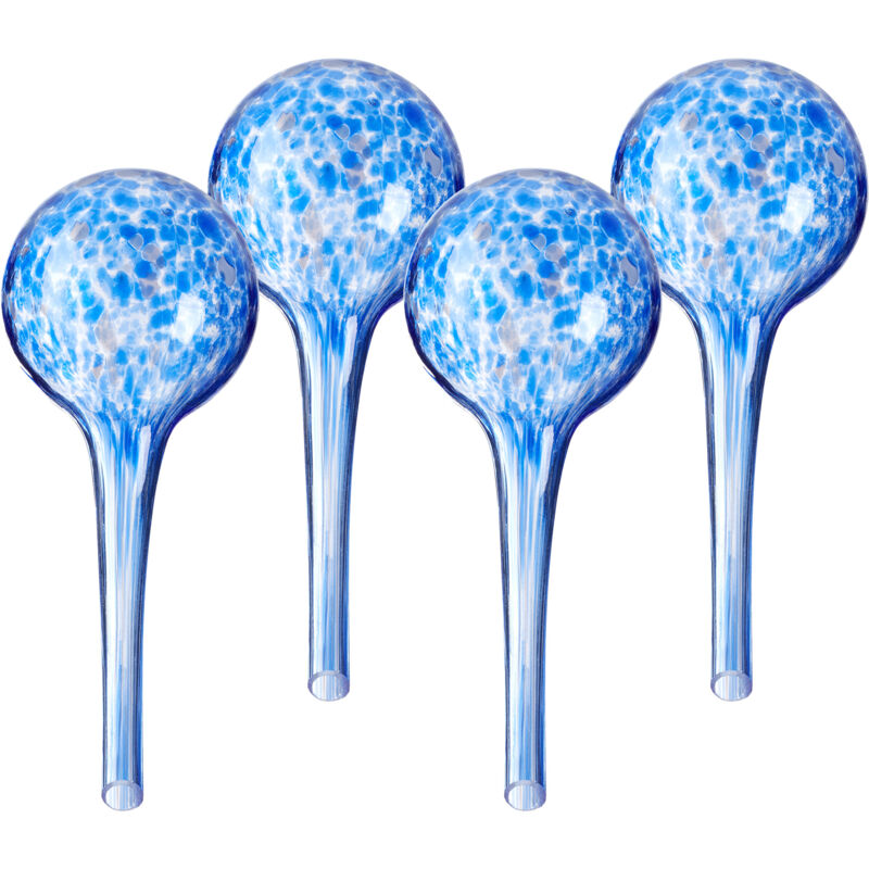 foto del prodotto relaxdays sfere per irrigazione, hxd 15x6 cm, set da 4 irrigatori automatici per piante e fiori in vacanza, vetro, blu