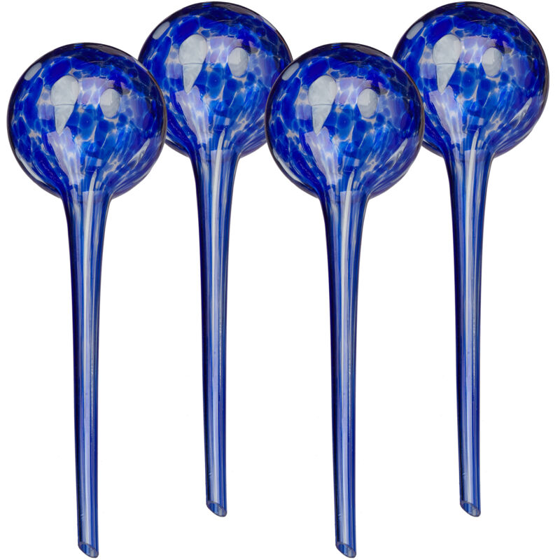 foto del prodotto relaxdays sfere per irrigazione, hxd 30x9 cm, set da 4 irrigatori automatici per piante e fiori in vacanza, vetro, blu