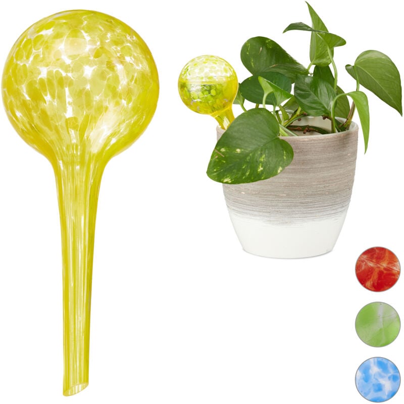 foto del prodotto relaxdays sfere per irrigazione, set da 4, per piante e fiori, irrigatori per ufficio vacanza, 6cm, in vetro, giallo