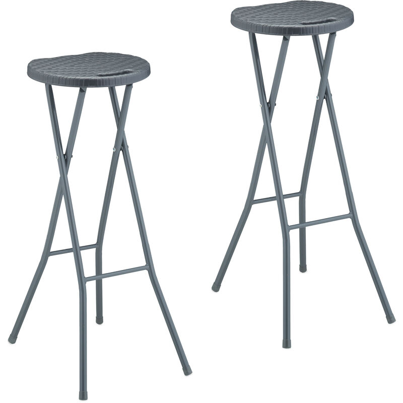 foto del prodotto relaxdays sgabello pieghevole, aspetto rattan, 80 cm, senza schienale, bar e bistr , resistente alle intemperie, grigio