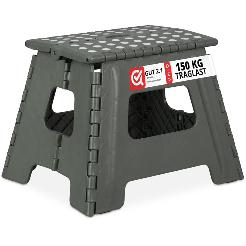 foto del prodotto relaxdays sgabello pieghevole l, da bagno o campeggio, per bambini, fino a 150 kg, plastica, h 30 cm, grigio chiaro