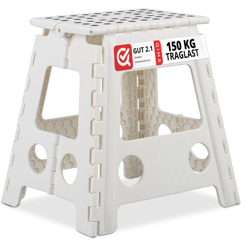 foto del prodotto relaxdays sgabello pieghevole xl, trasportabile, da bagno o campeggio, fino a 150 kg, altezza di 39 cm, bianco