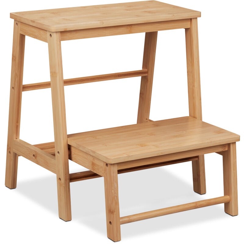 foto del prodotto relaxdays sgabello poggiapiedi in bamb , fino a 100 kg, pieghevole, 2 scalini appoggia piedi, 48 x 45 x 51 cm, naturale