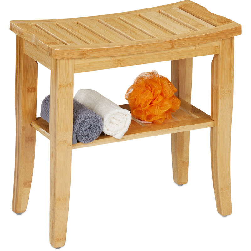 foto del prodotto relaxdays sgabello poggiapiedi in bamb , panchetta piedi,150 kg, sgabellino antiscivolo bagno, 45,5x48x25cm, naturale