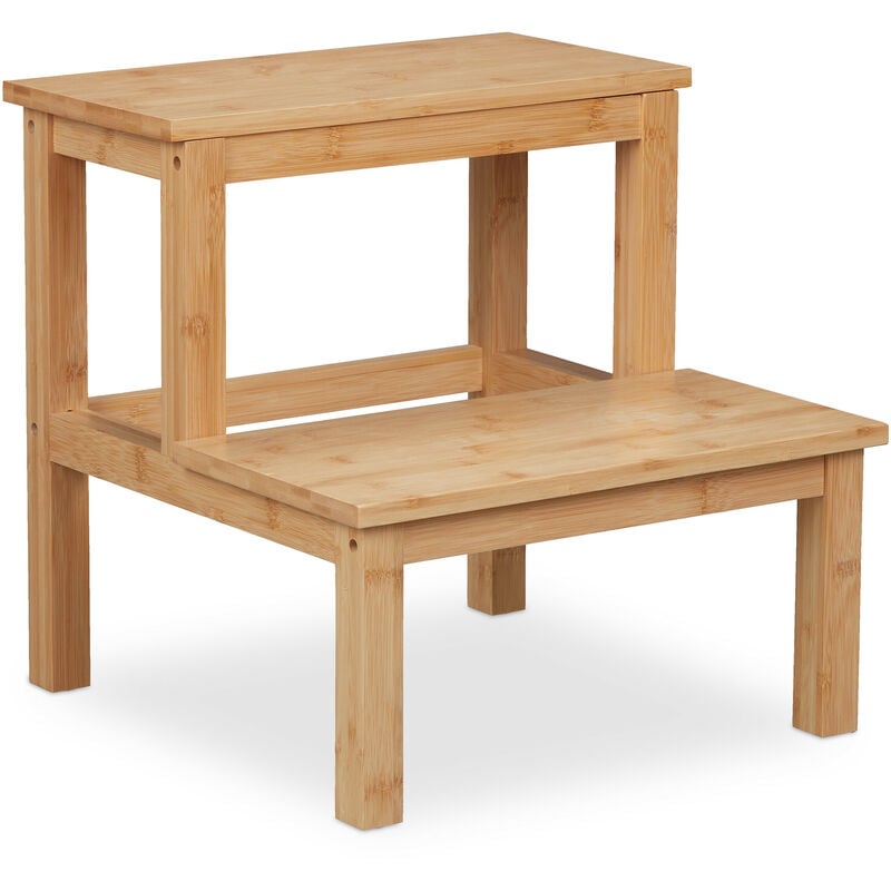 foto del prodotto relaxdays sgabello poggiapiedi in bamb , scaletta fino a 100 kg, 2 scalini appoggia piedi, 40 x 40 x 40,5 cm, naturale