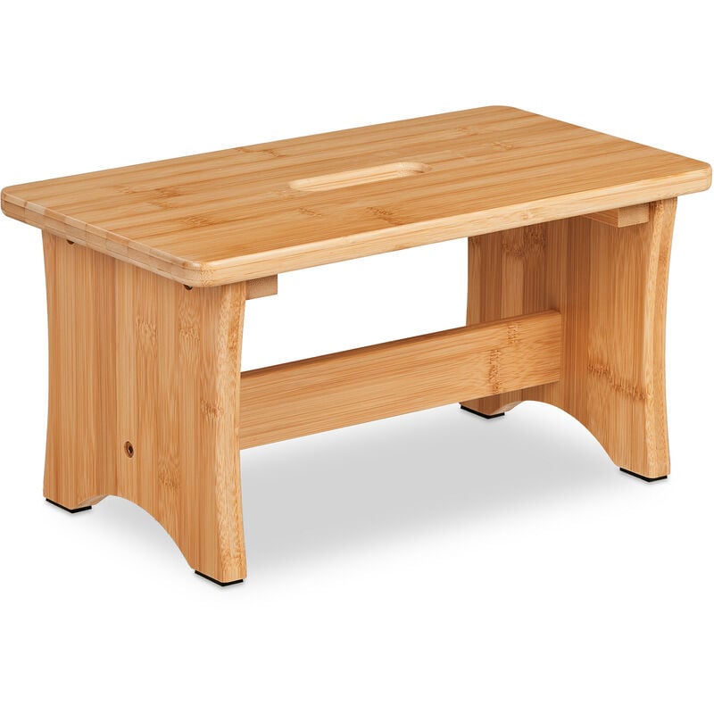 foto del prodotto relaxdays sgabello poggiapiedi in bamb , sgabellino appoggia piedi rialzo bagno, impugnatura, 20,5 x 40 x 22 cm, marrone