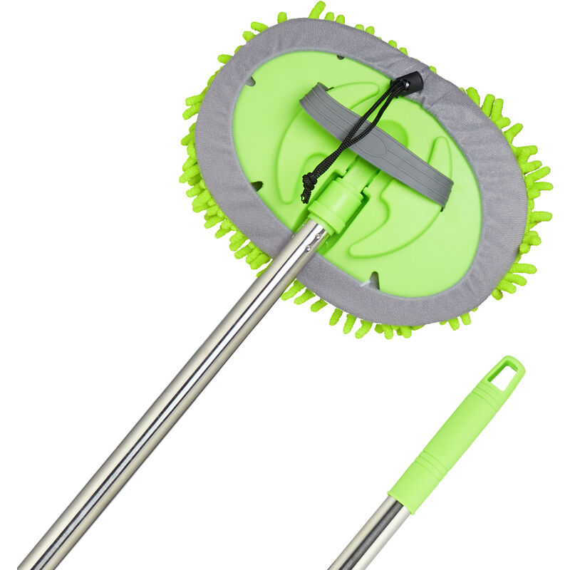 foto del prodotto relaxdays spazzola lavaggio auto, spugna microfibra con asta telescopica, bastone spazzolone 160 cm, verde argentato