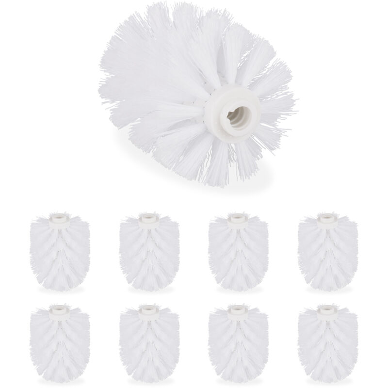 foto del prodotto relaxdays spazzole di ricambio per wc, set da 9, testine intercambiabili, plastica, filettatura 12mm, d 8cm, bianco