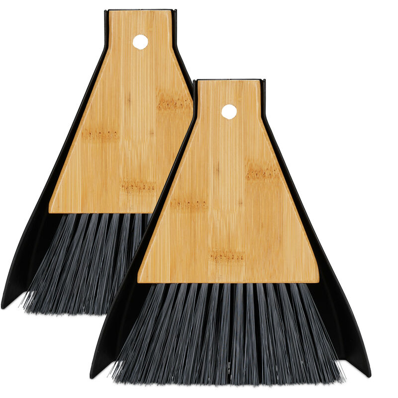 foto del prodotto relaxdays spazzole raccogli briciole, set da 2, scopetta palettina da tavolo, cucina, bamb plastica, naturale nero
