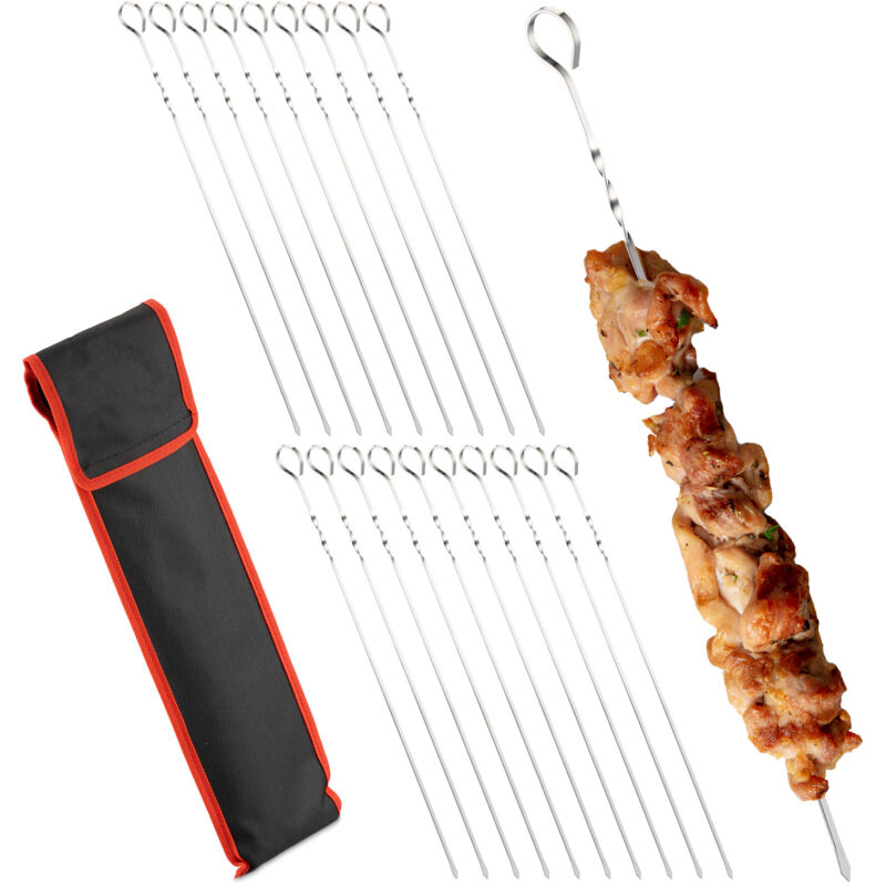 foto del prodotto relaxdays spiedini per barbecue in acciaio inox, set 20 spiedi da griglia per carne e verdure, accessori bbq, argentato