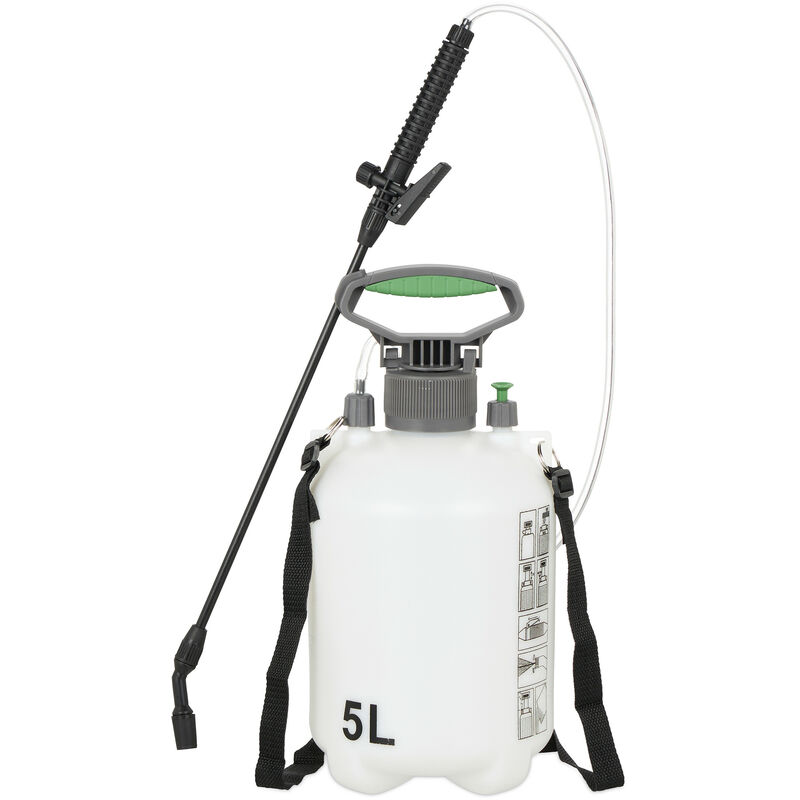 foto del prodotto relaxdays spruzzatore a pressione da 5 litri, ugello regolabile, nebulizzatore acqua, con cintura da trasporto, bianco
