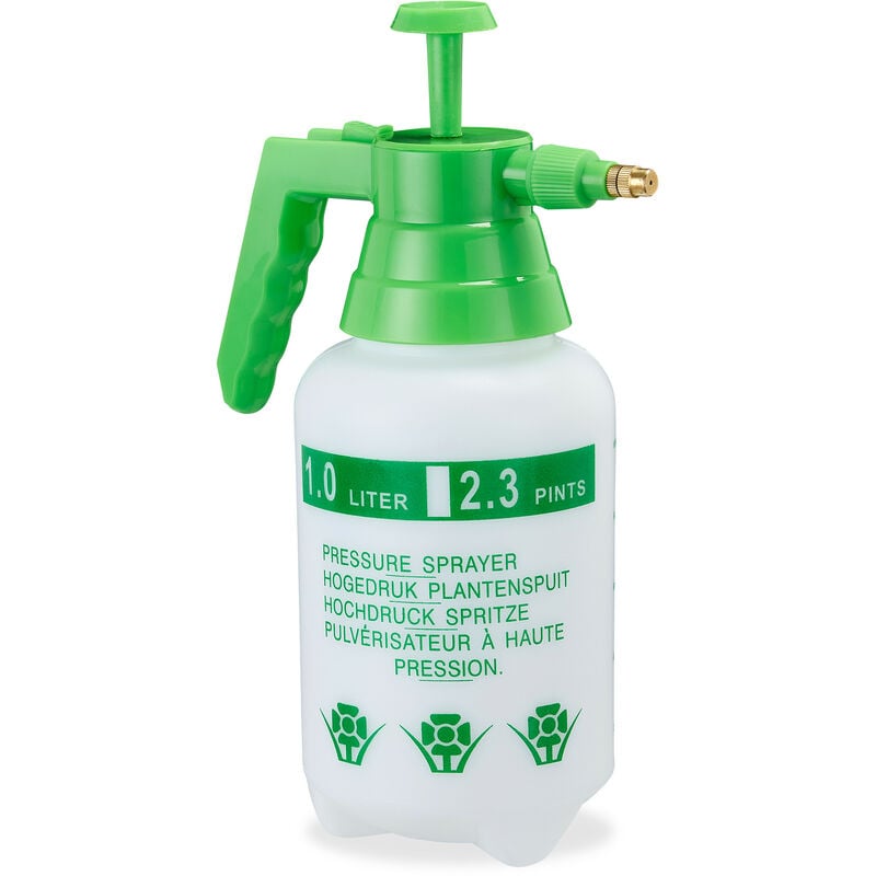 foto del prodotto relaxdays spruzzatore a pressione, nebulizzatore, valvola regolabile in ottone, manometro bottiglia pesticidi 1 l, verde