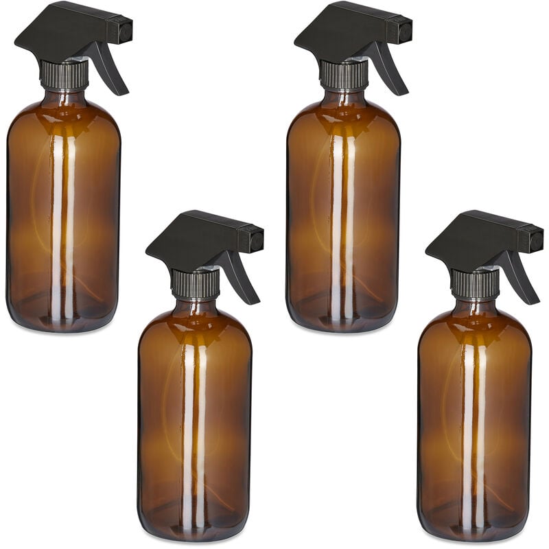 foto del prodotto relaxdays spruzzino nebulizzatore, set 4, 500ml di bottiglie spray vuote, vaporizzatore parrucchieri, pulizia, marroni