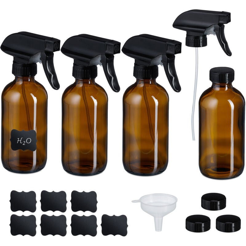 foto del prodotto relaxdays spruzzino nebulizzatore, set 4 bottiglie spray vuote da 500 ml, vaporizzatore parrucchieri, pulizia, marrone