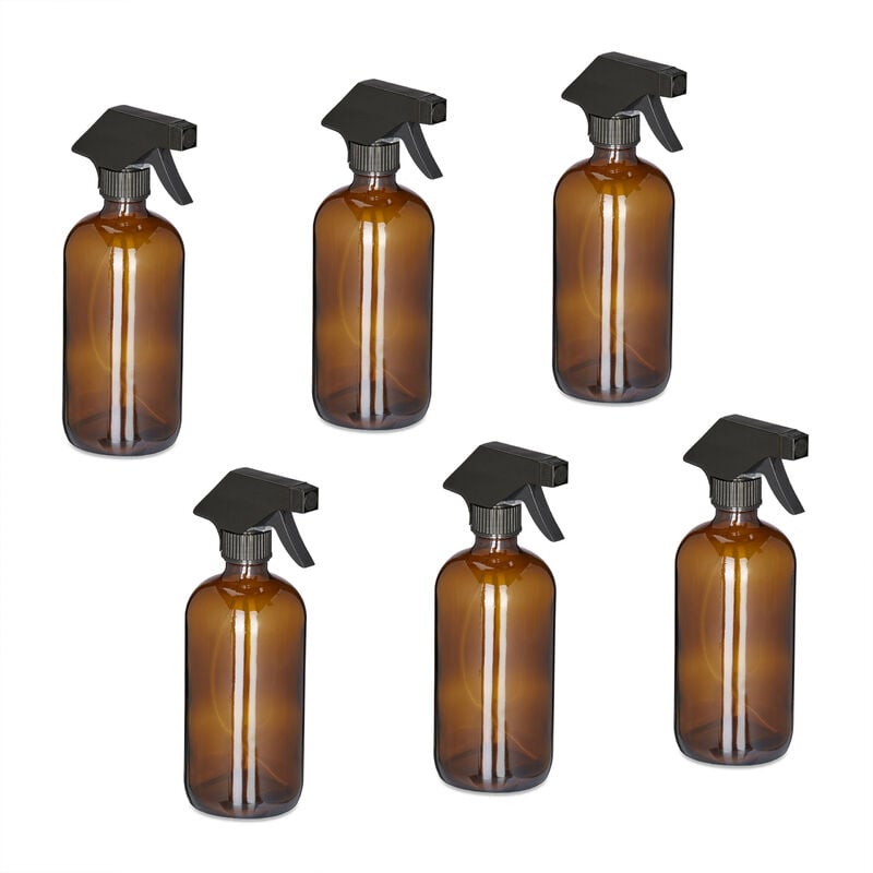 foto del prodotto relaxdays spruzzino nebulizzatore, set 6, 500ml di bottiglie spray vuote, vaporizzatore parrucchieri, pulizia, marroni